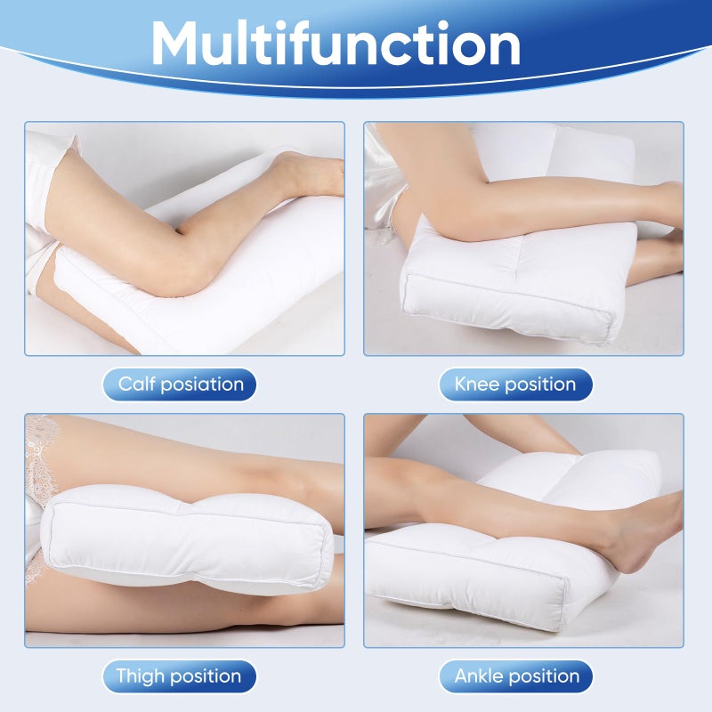 MINUPWELL Knee Pillow for Side Sleepers - Between Leg & Under Knee Pillow for Back Sleepers - Leg Pillow with 850G 7D Alternative for Relieving Leg  Back  and Knee Pain - 100% Cotton Fabric - White - Image 2